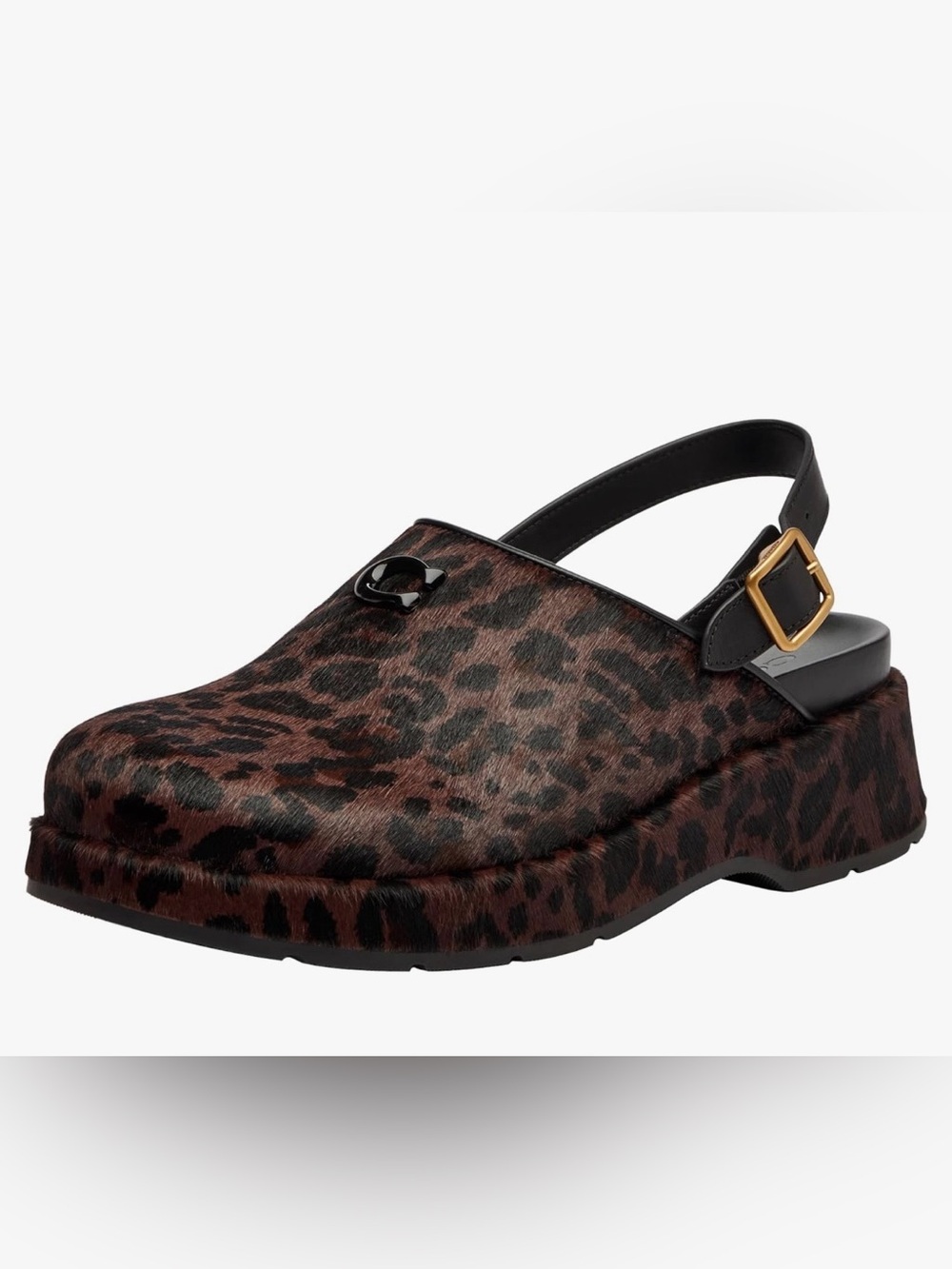 Coach Leopard Print Platform Clog Mule - Brown/Black